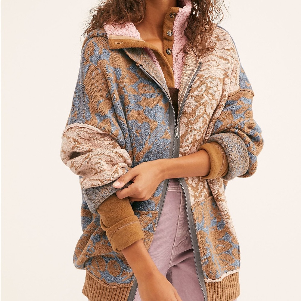 Free People IN BLOOM Patterned Hooded Sweater
